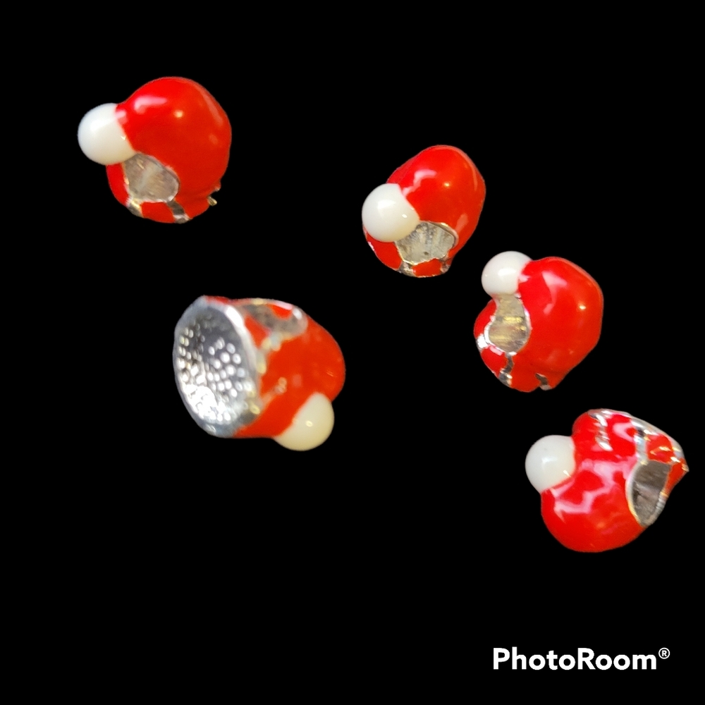 NEW- 5 pc Enamel Santa Hat Large Hole European Beads